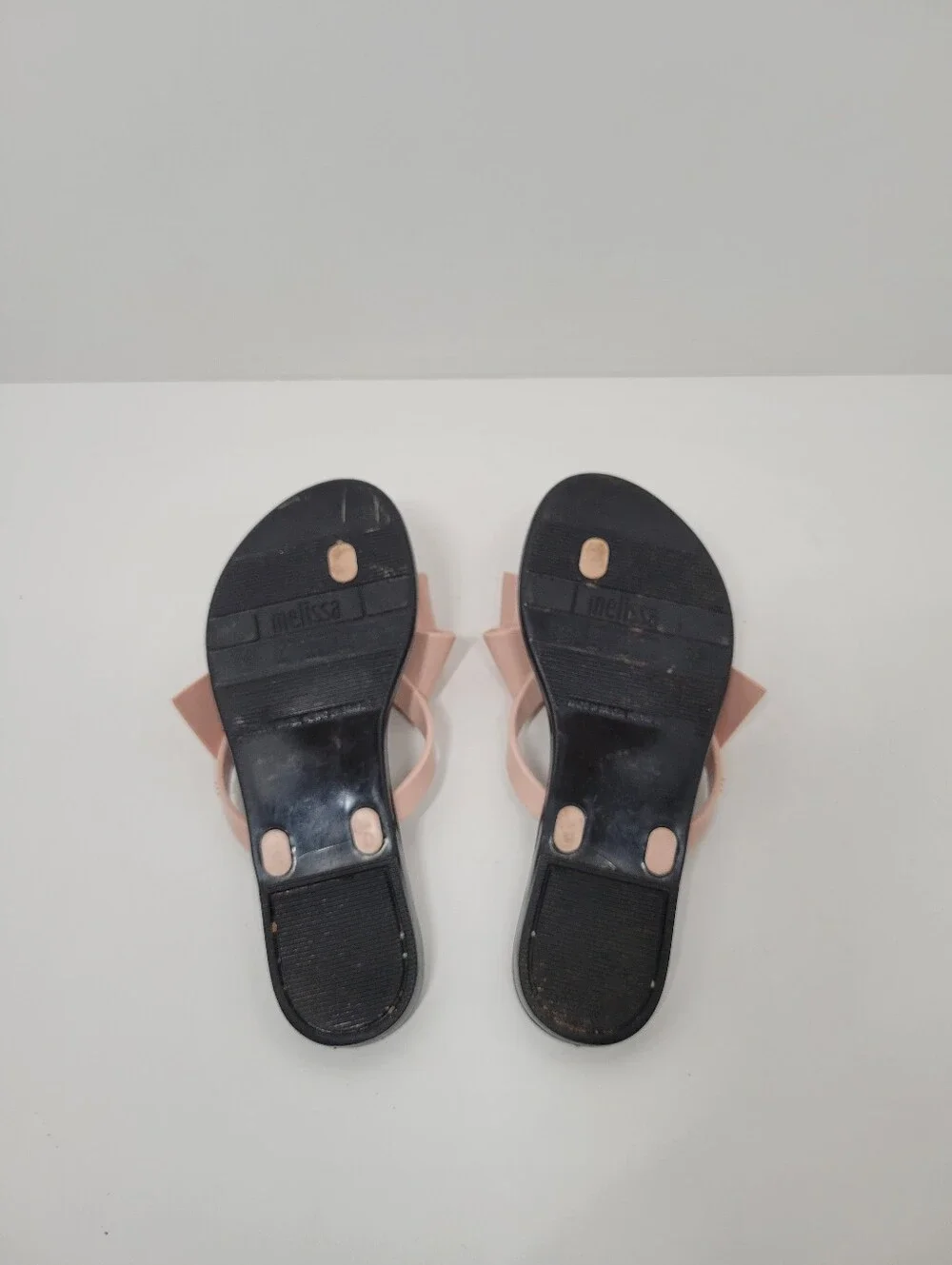 Mini Mel Dreamed by Melissa Black Blush Pink Bow Flip Flop Sandals Girl Size 1